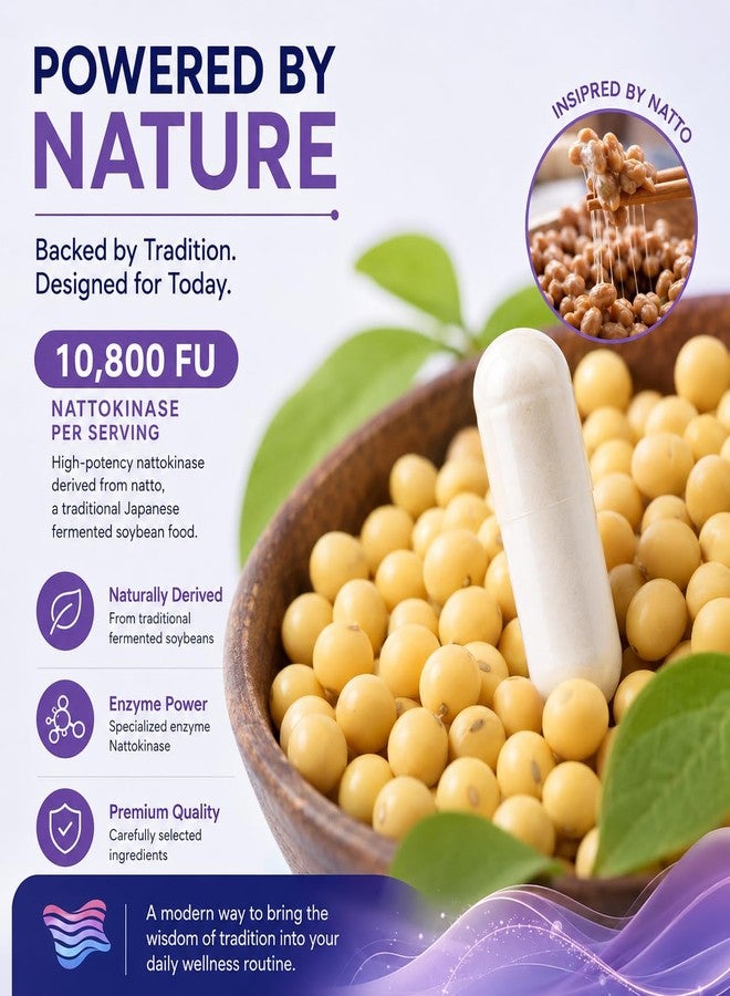 Ultimate Nattokinase Supplement with 10,800 FU，Ultimate Nattokinase Supplement Organic,Odorless Fermented Soy Enzyme, Vegan, Gluten Free, Easy Daily Routine, 60 Capsules-1PCS - Image 2