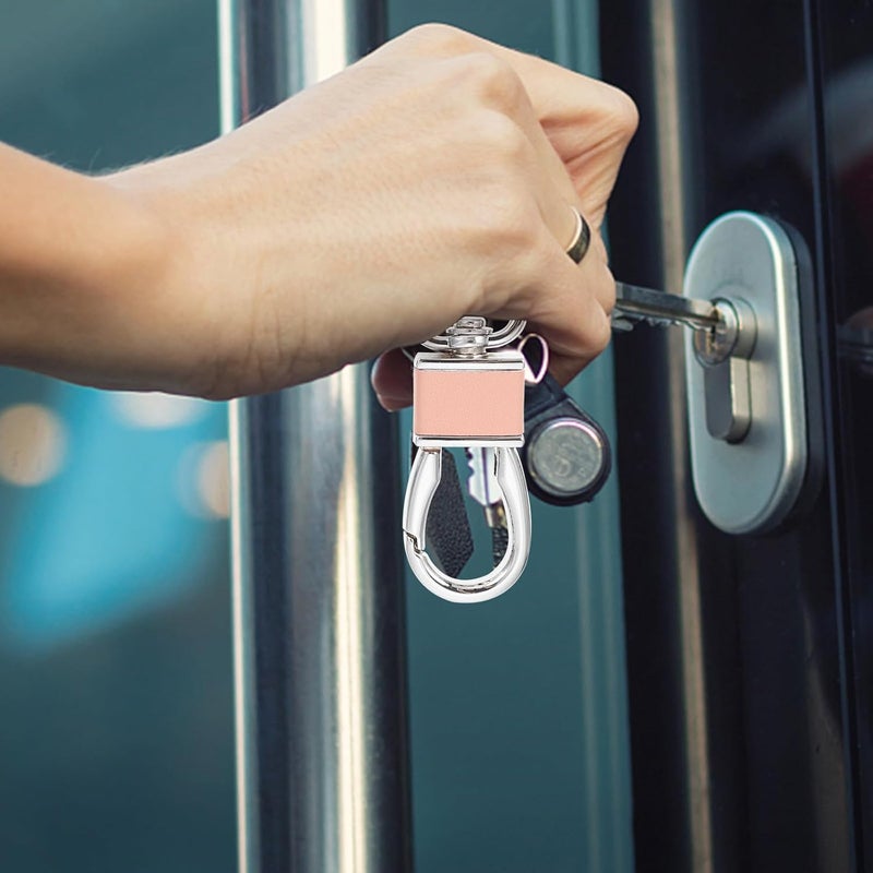 Leather Keychain Set 4pcs with Chrome Carabiner Clips, Macaron Colors Pink Black Blue Purple, Metal Key Rings for Car, Bag, and Waist Hook Accessories - Image 5