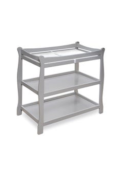 Badger Basket Sleigh Style Baby Changing Table with Pad, Nursery Furniture with Storage - Gray  - Image 1