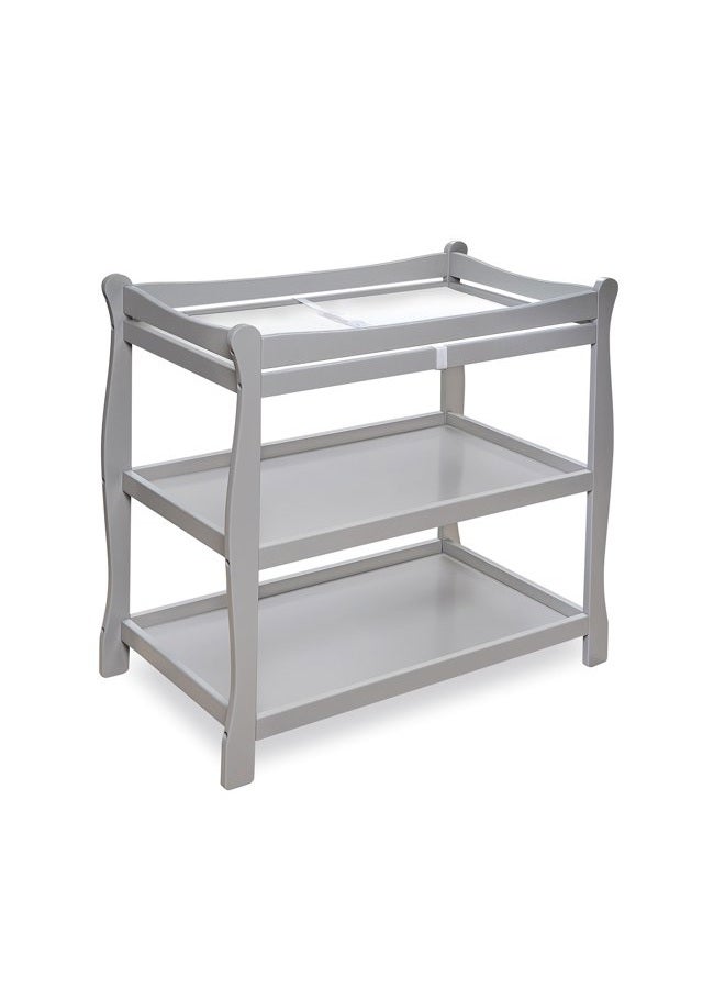 Badger Basket Sleigh Style Baby Changing Table with Pad, Nursery Furniture with Storage - Gray  - Image 1
