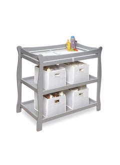 Badger Basket Sleigh Style Baby Changing Table with Pad, Nursery Furniture with Storage - Gray  - Image 3