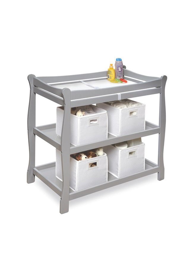Badger Basket Sleigh Style Baby Changing Table with Pad, Nursery Furniture with Storage - Gray  - Image 3