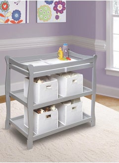 Badger Basket Sleigh Style Baby Changing Table with Pad, Nursery Furniture with Storage - Gray  - Image 2