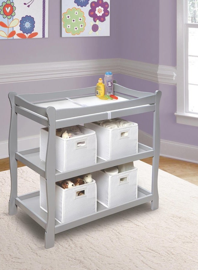 Badger Basket Sleigh Style Baby Changing Table with Pad, Nursery Furniture with Storage - Gray  - Image 2