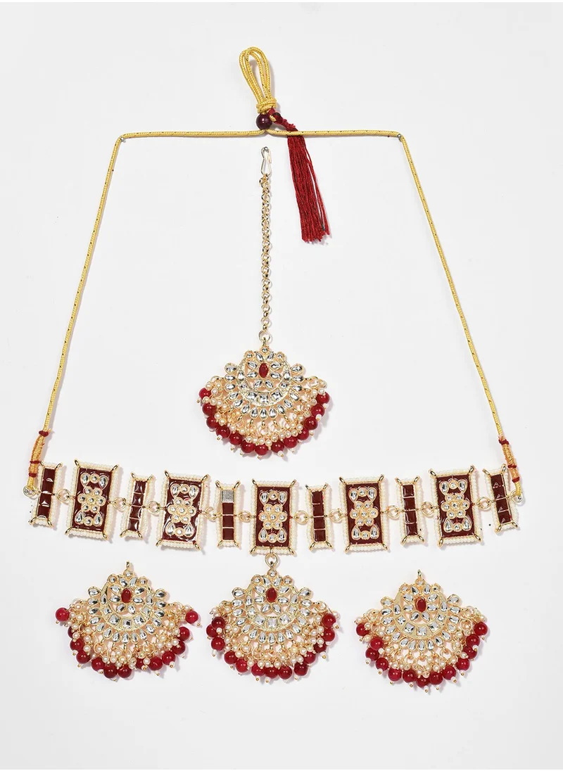 SOHI Stone Studded & Beaded Necklace & Earrings Set