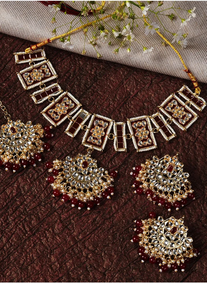 SOHI Stone Studded & Beaded Necklace & Earrings Set