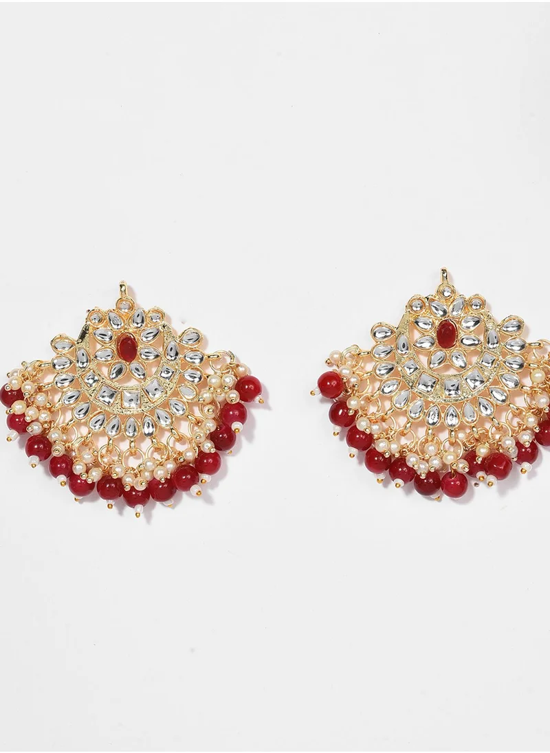 SOHI Stone Studded & Beaded Necklace & Earrings Set