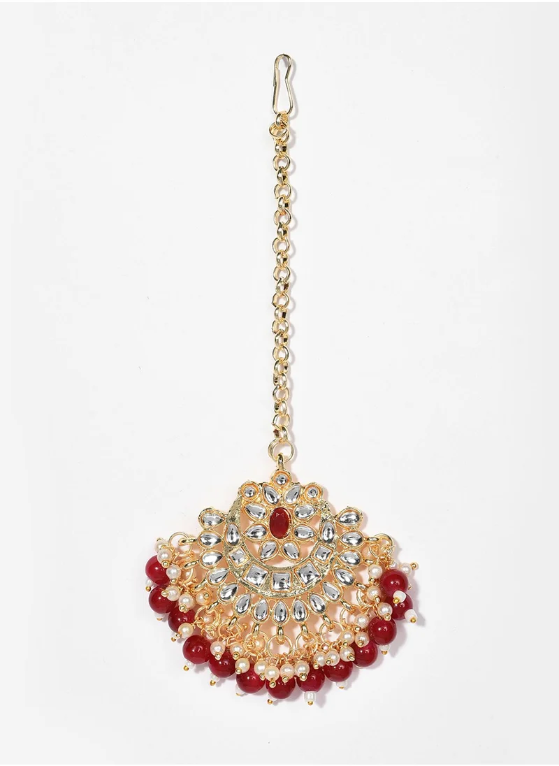 SOHI Stone Studded & Beaded Necklace & Earrings Set