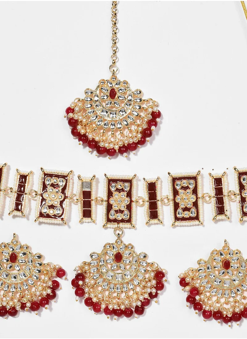 SOHI Stone Studded & Beaded Necklace & Earrings Set
