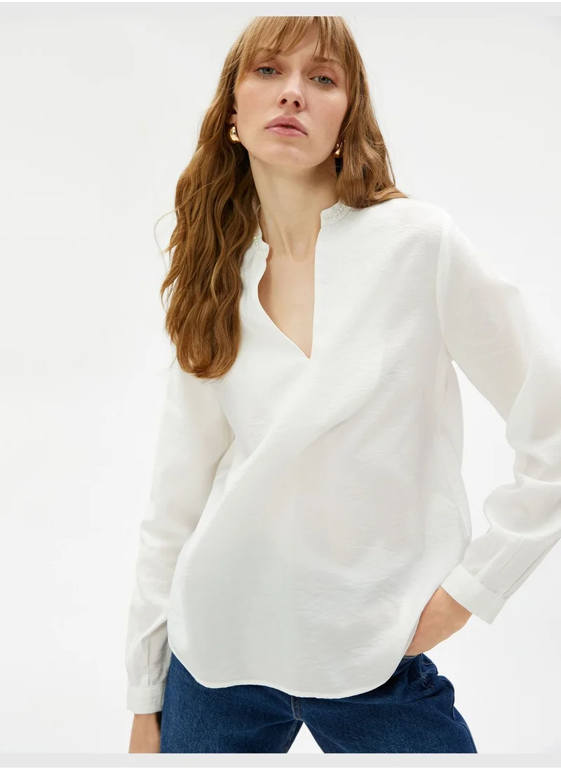 KOTON Pearl Detail Mandarin Neck Blouse