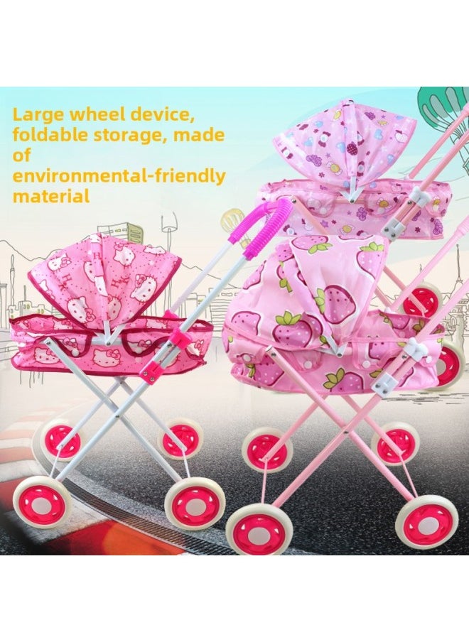 A12 Children's Trolley Play Home Girls Toy Baby Girls Shopping Cart Trolley With Doll 34-5 Years Old-Color:Big Wheel Strawberry Car + Pink Hat Baby + 8 Gifts  - Image 3