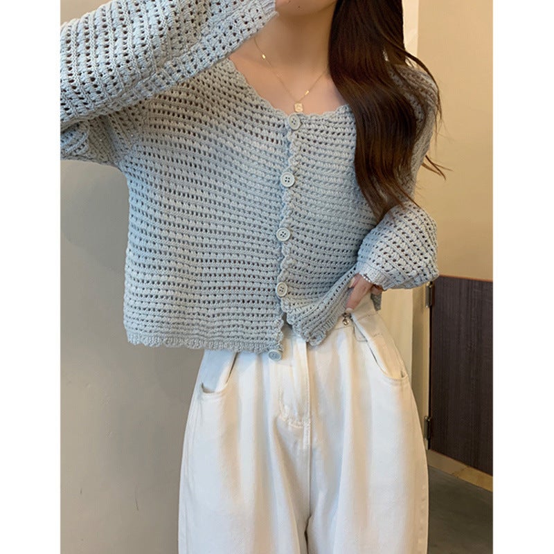 European Tweed Style Cut Out V Neck Long-Sleeved Knitted Cardigan for Women 2024 Early Autumn New Versatile Thin Jacket Top Camel color  - Image 4