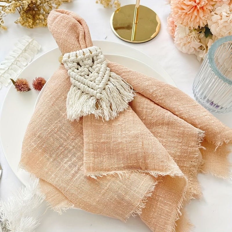 12 Pack Cotton Soft Raw Edged Solid Color Square Gauze Napkins With Tassels Linen For Dinner Birthdays Western Restaurants Glass Wiping Party Decorations Tea Towels Food Photography Backgrounds And Hotel Flower Arrangements 42 X 42 Cm 16 5 X 16 5 Inch - Image 4