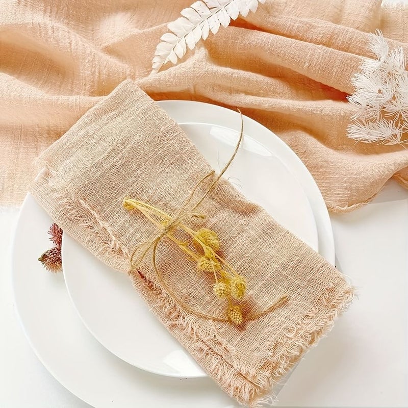 12 Pack Cotton Soft Raw Edged Solid Color Square Gauze Napkins With Tassels Linen For Dinner Birthdays Western Restaurants Glass Wiping Party Decorations Tea Towels Food Photography Backgrounds And Hotel Flower Arrangements 42 X 42 Cm 16 5 X 16 5 Inch - Image 2