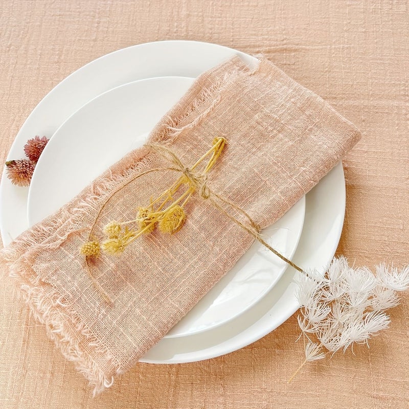 12 Pack Cotton Soft Raw Edged Solid Color Square Gauze Napkins With Tassels Linen For Dinner Birthdays Western Restaurants Glass Wiping Party Decorations Tea Towels Food Photography Backgrounds And Hotel Flower Arrangements 42 X 42 Cm 16 5 X 16 5 Inch - Image 1
