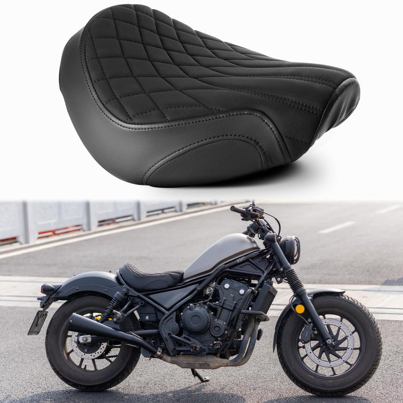 JUNJUMOTO Motorcycle Solo Seat Front Rider Seat Silicone Cushion Compatible with Rebel 300 Rebel 500 CMX300500 20172025Black Stitching Diamond Pattern