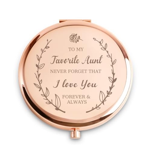 QUSTGO Aunt Gifts from Niece Nephew Personalized Gift for Aunt Custom Auntie Compact Mirror Mothers Day Basket Stuffers - Image 1