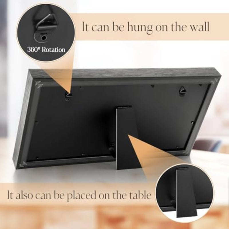 CD Frame Display Case 2 Pcs, Shatter-Resistant Glass Record Album Frame 13.7 x 7.5 Inch, Double Groove with Wall Hanger, Imitation Wood Polystyrene Black Home Decor for Wall or Table - Image 3