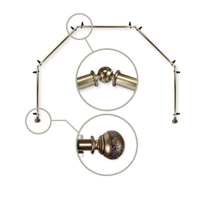 1316 NATHAN 5SIDED BAY WINDOW CURTAIN ROD ANTIQUE BRASS