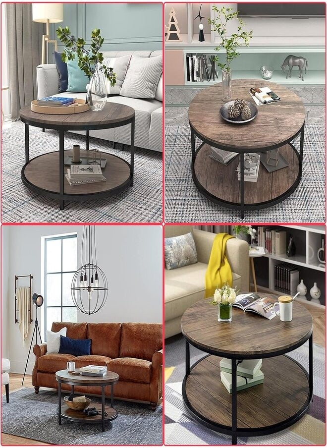AGD A round wooden coffee table with a storage shelf suitable for the living room and bedroom in a simple, modern style  - Image 5