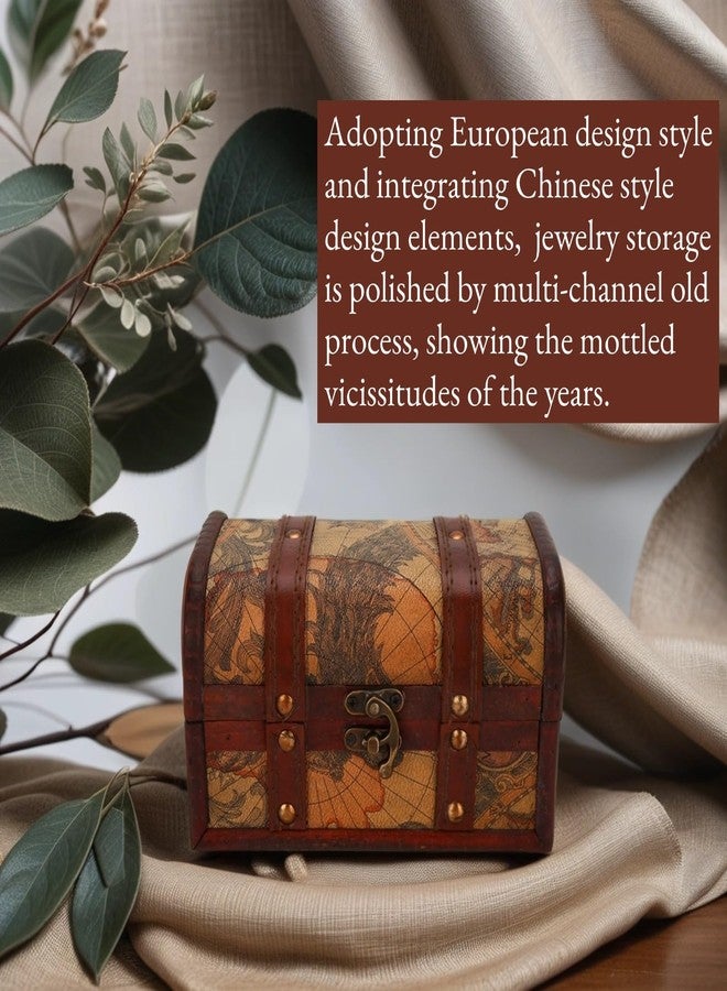 DAUERHAFT Treasure Chest, Wooden Vintage Style Boxes with Map Pattern, Handmade Jewelry Storage Case, Decoration Wood Organizer for Home Office Jewelry Ornaments Gifts - Image 3