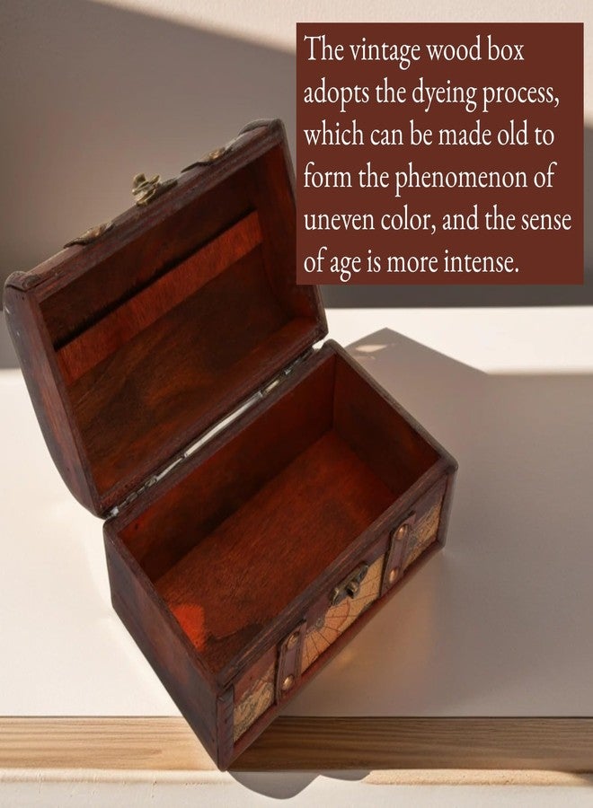 DAUERHAFT Treasure Chest, Wooden Vintage Style Boxes with Map Pattern, Handmade Jewelry Storage Case, Decoration Wood Organizer for Home Office Jewelry Ornaments Gifts - Image 4