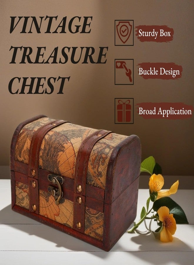 DAUERHAFT Treasure Chest, Wooden Vintage Style Boxes with Map Pattern, Handmade Jewelry Storage Case, Decoration Wood Organizer for Home Office Jewelry Ornaments Gifts - Image 2