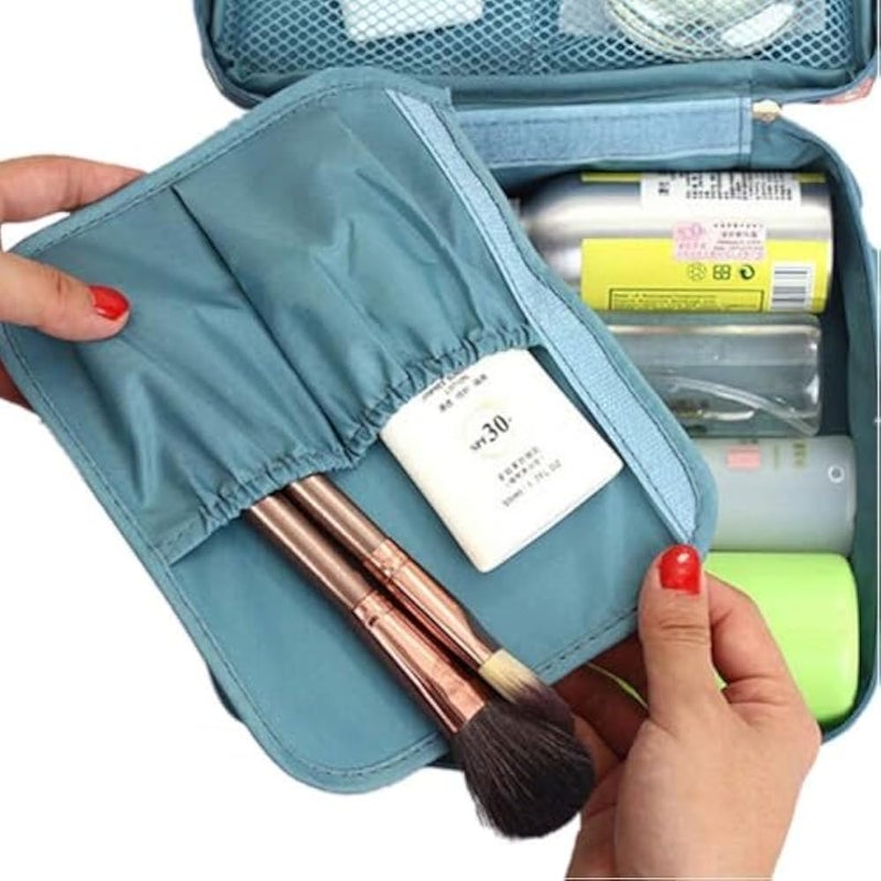 ERHETUS Multipurpose Travel Cosmetic Makeup Pouch | Multi Pockets Toiletry Bags & Travelling Pouches for Girls | Inner Ware Storage Organizer & Wash Bag for Women - Blue Flower (Size: 21x16x08 cm) - Image 5