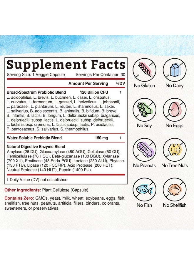 Bonawell Probiotics 120 Billion Cfu 32 Strains With Prebiotics Digestive Enzymes For Gut Health 3In1 Daily Probiotic Shelfstable Delayedrelease 30 Veggie Caps - Image 3