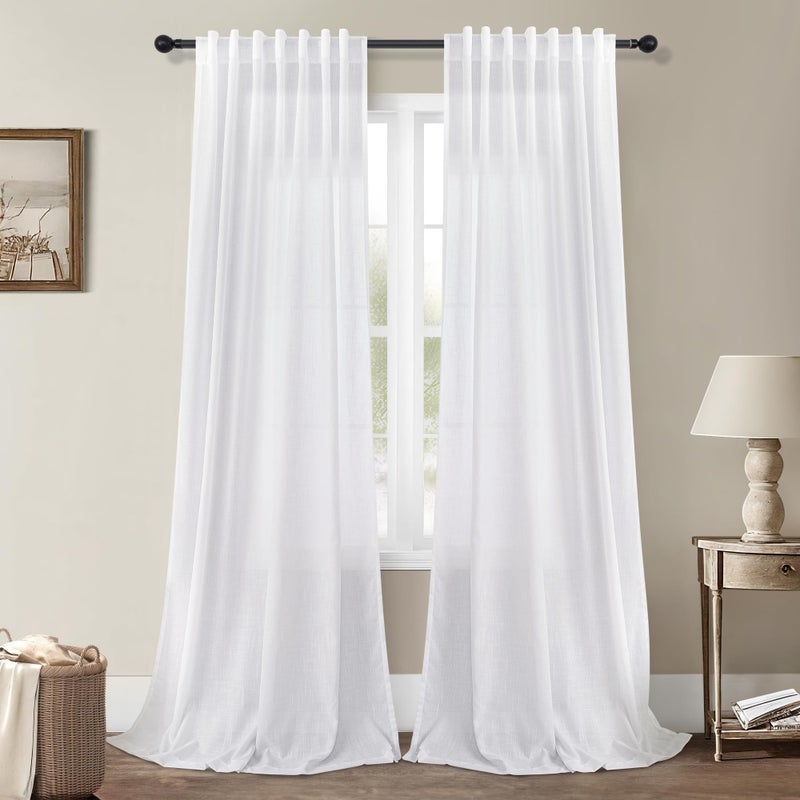 DANCURTON 2 Panels Set White Linen Curtains 105 Inches Long for Living Room Rod Pocket Back Tab Curtain Country Farmhouse Decor Light Filtering Sheer Drapes for Bedroom Patio Door Doorway Closet 105 Inch Length - Image 1