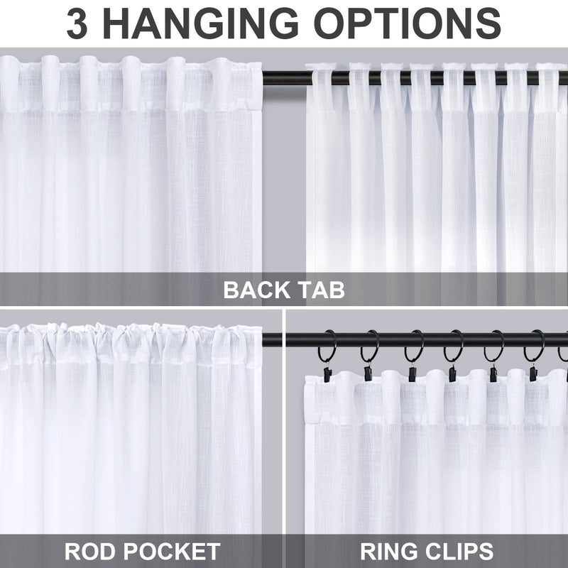 DANCURTON 2 Panels Set White Linen Curtains 105 Inches Long for Living Room Rod Pocket Back Tab Curtain Country Farmhouse Decor Light Filtering Sheer Drapes for Bedroom Patio Door Doorway Closet 105 Inch Length - Image 4