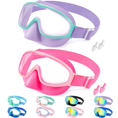Vvinca Swim Goggles with Nose Cover, Fabric Strap Toddler Kids Swimming Goggles Diving Mask Anti-Fog/UV No Leak for Age 3-15 - Image 1