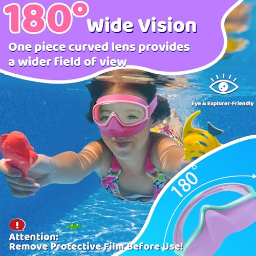 Vvinca Swim Goggles with Nose Cover, Fabric Strap Toddler Kids Swimming Goggles Diving Mask Anti-Fog/UV No Leak for Age 3-15 - Image 5
