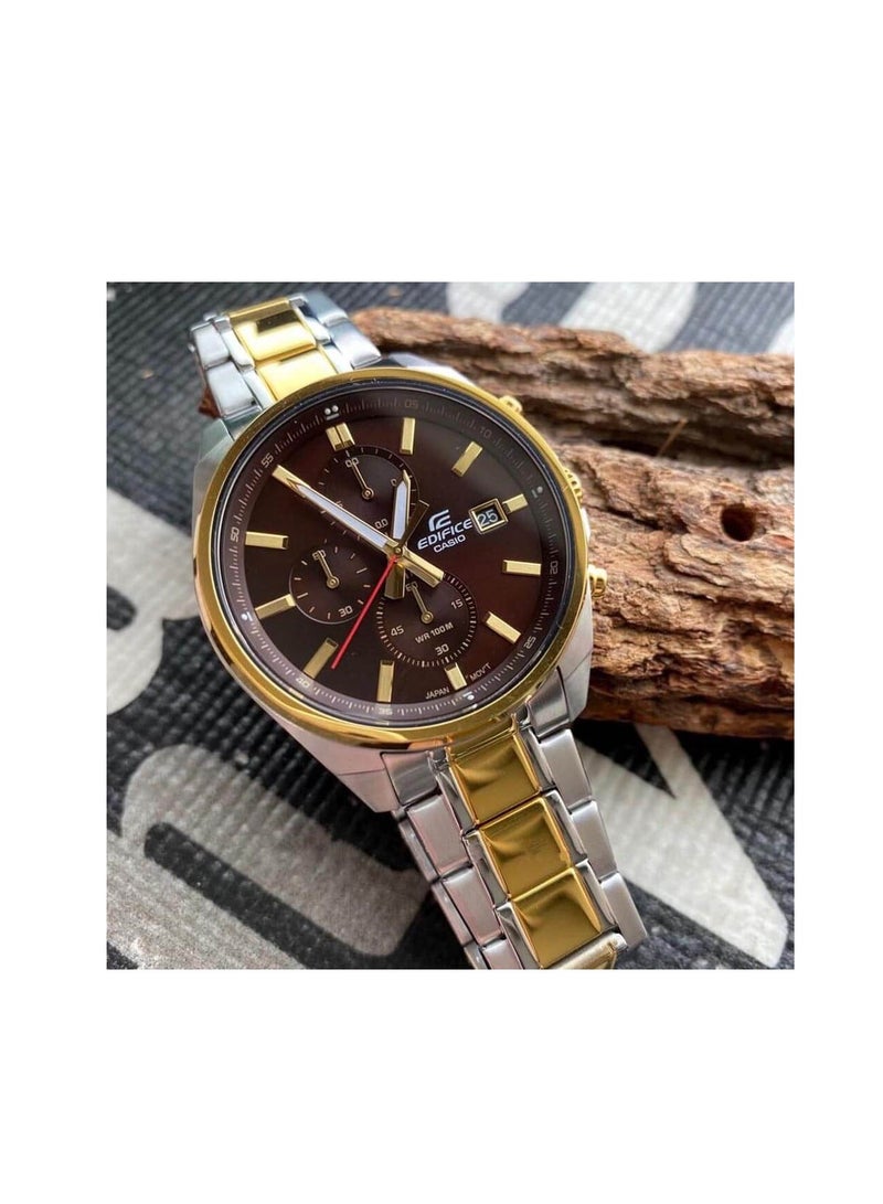 CASIO EDIFICE MEN'S CHRONOGRAPH STAINLESS STEEL BAND BROWN DIAL WATCH EFV-610SG-5AVUDF - Image 3