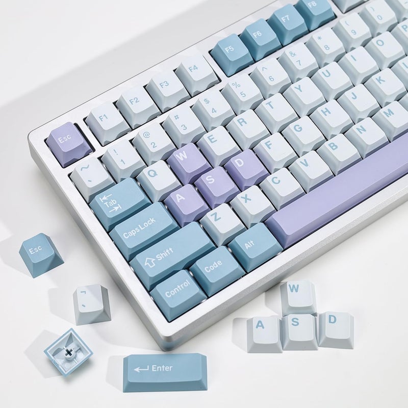 KBDiy Illusion PBT Double Shot Keycap Set,176 Keys Cute Blue Custom Key Cap Keycaps 70 Percent Cherry Profile Keycaps for 61/64/68/84/87/100/104/108 Mechanical Keyboard - Image 1