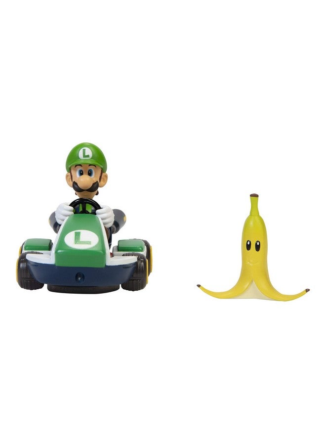 Super Mario سيارة سباق لويجي من ماريو كارت سوبر ماريو مع دوران 360، تعمل بالزنبرك! تتضمن شخصية لويجي بحجم 2.5 إنش - Image 2