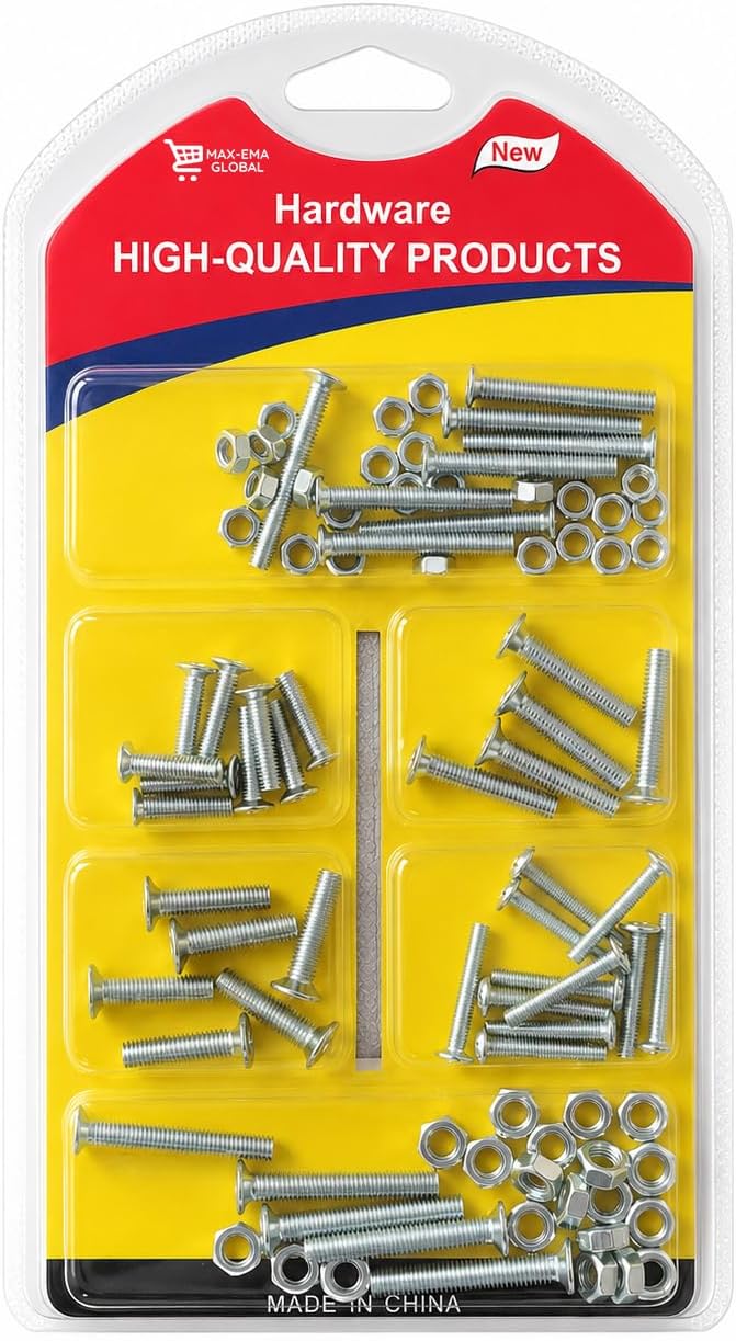 MAX-EMA GLOBAL MAX-EMA 90-Piece Screw Bolts & Hex Nuts Assortment Kit Carbon Steel Machine Nut Bolt Set M3, M4 & M5 Metric Fasteners for Furniture, Electronics, DIY Automotive & Industrial Repair - Image 1