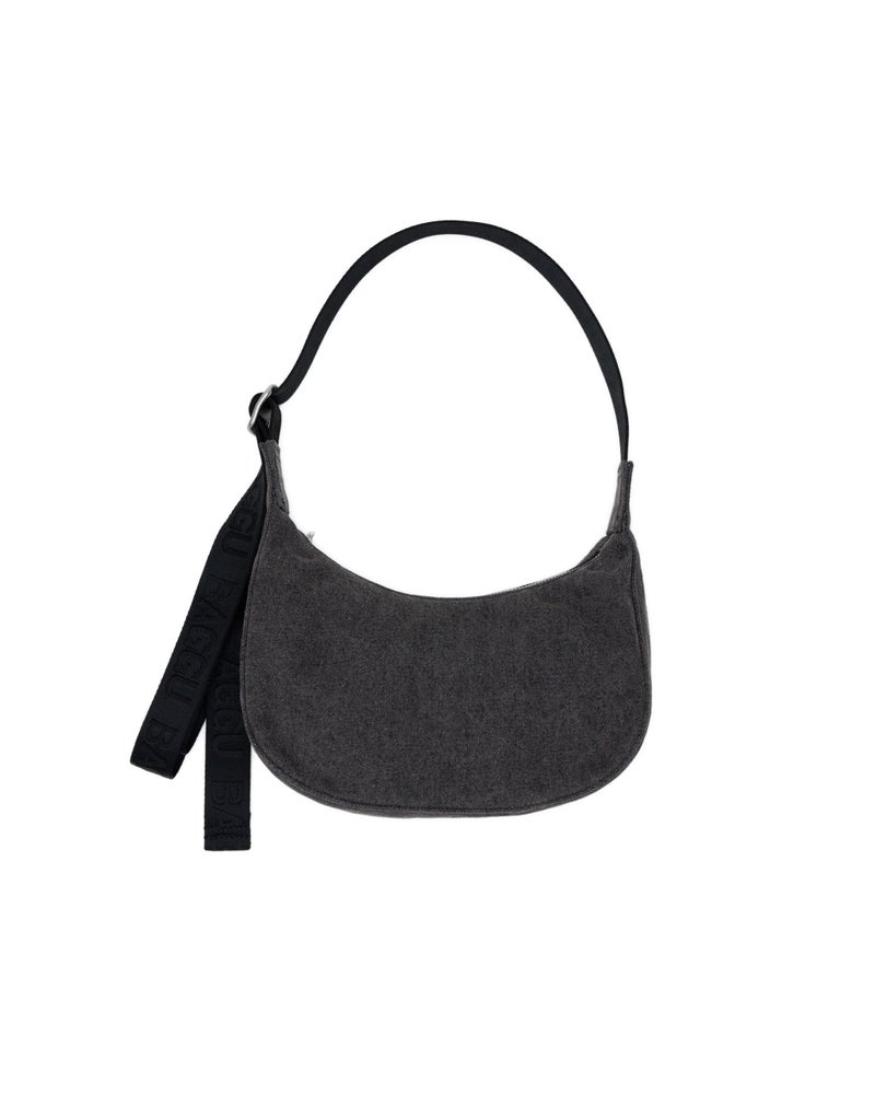 BAGGU Small Denim Crescent Bag - Washed Black Denim - Image 1