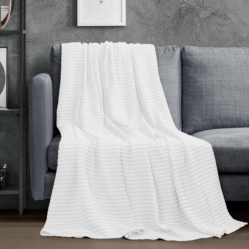 Utopia Bedding White 100% Cotton Waffle Blanket 300 GSM [Queen - 90x90 Inch] Soft Lightweight Breathable Bed Blanket for All Season - Image 4
