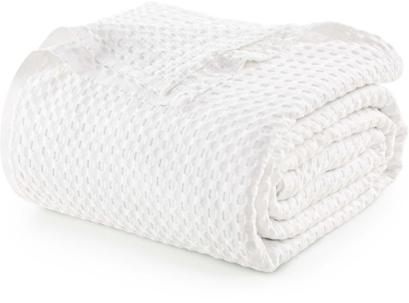 Utopia Bedding White 100% Cotton Waffle Blanket 300 GSM [Queen - 90x90 Inch] Soft Lightweight Breathable Bed Blanket for All Season - Image 1