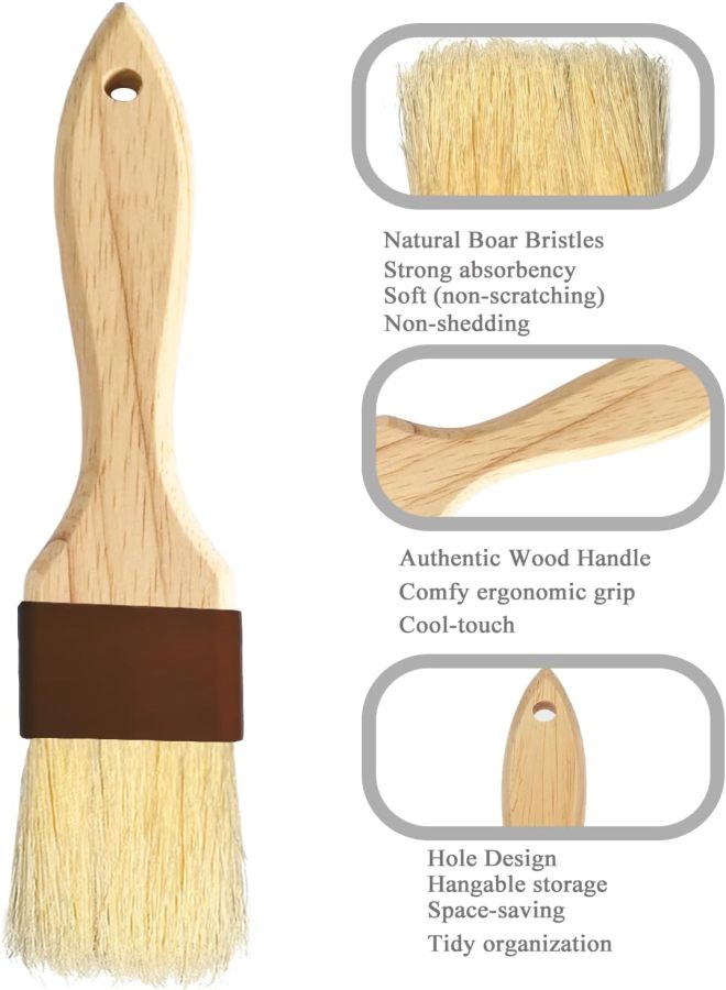 Kitchen Baking Seasoning Brush Set (including 2 brushes, with beech wood handles, suitable for sprinkling powder, sauces, oil, and egg liquid, sizes 1 inch and 1.5 inches) - Image 5