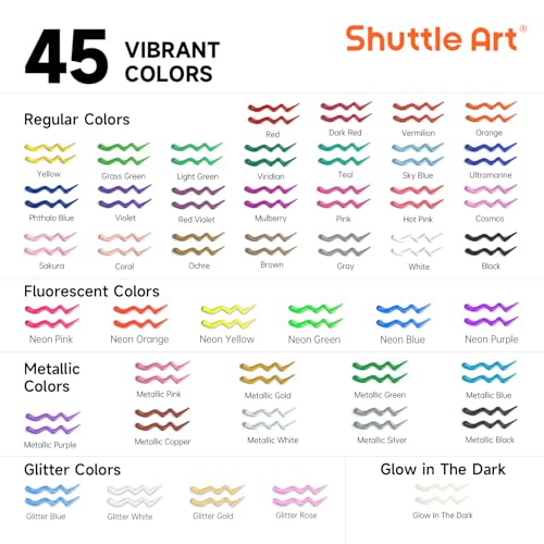 Shuttle Art Fabric Paint Set, 45 Colors 3D Permanent Paint with Brushes Palette Pen Fabric Sheet Stencils - Image 2