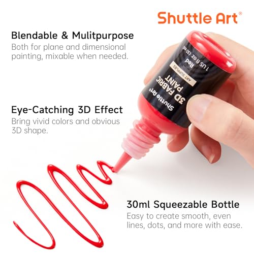 Shuttle Art Fabric Paint Set, 45 Colors 3D Permanent Paint with Brushes Palette Pen Fabric Sheet Stencils - Image 3