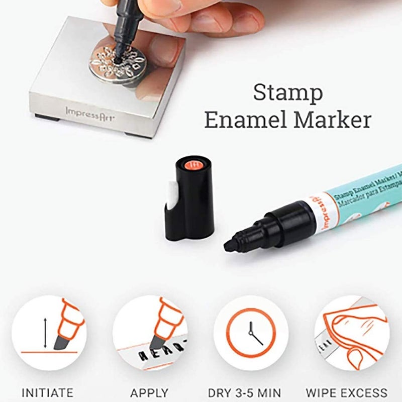 ImpressArt إمبريس آرت - قلم طلاء معدني لتخريم المعادن ونقش المجوهرات DIY حبر أكريليك (أسود) - Image 3