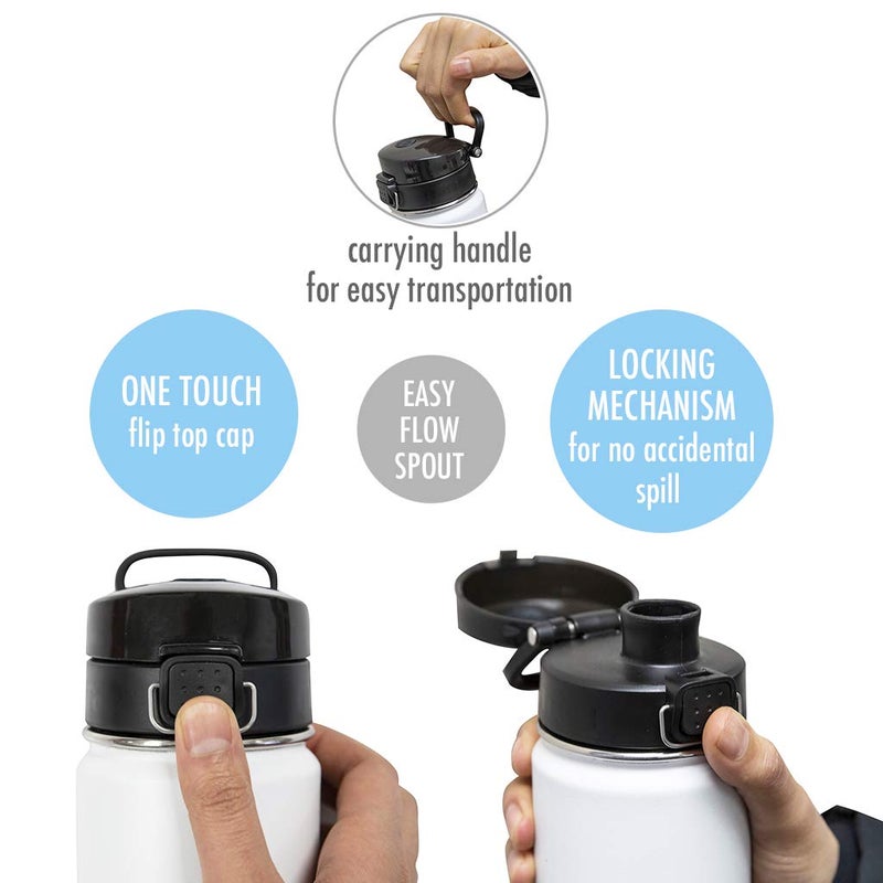 MIRA One-Touch Bottle Lid - Wide Mouth Quick-Open Cap - For use with MIRA Bottles (18, 20, 22, 24, 32, 40 oz) - Black - Image 4