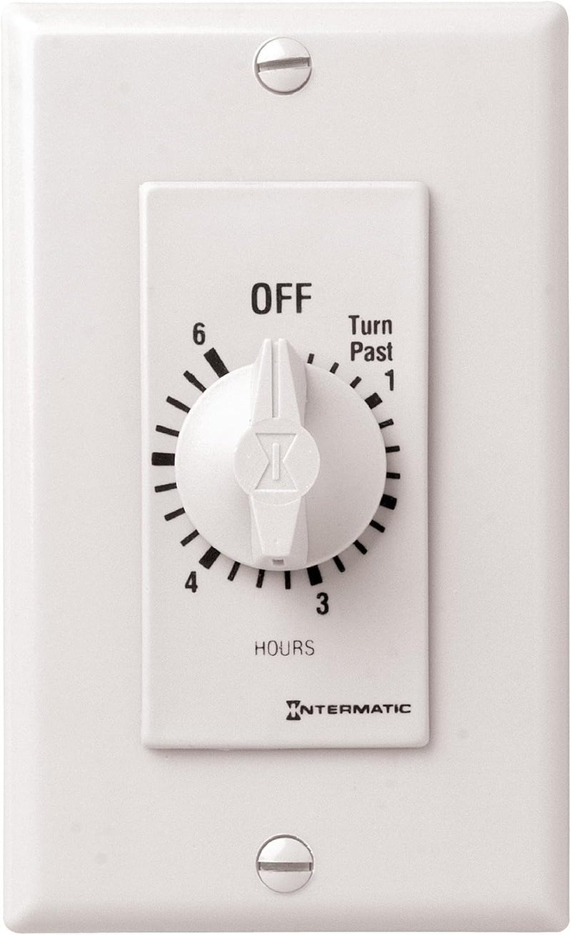 Intermatic FD6HW 6-Hour Spring-Loaded Auto-off Wall Timer for Fans and Lights, White - Image 1