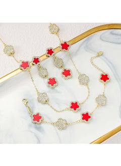 Generic Cross-Border Double-Sided Four-Leaf Clover Necklace Luxurious Fashionable Fresh Sweet Floral Pendant Lockbone Chain Necklace For Red four-leaf clover 