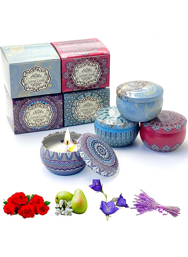 The Bros 4Pack Scented Candles,2.5oz Aromatherapy Candles for Home Scented,Natural Soy Candles with Floral Scents,Portable Small Jar Candle Set for Travel,Spa,Bath,Yoga,Home Decor Gift Candle (4, B) - Image 1