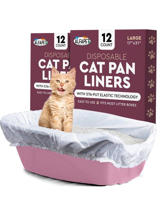 Alfapet Cat Litter box liner Disposable, Elastic Liners- 24-count-For Medium and Large, Size Litter Pans- With Sta-Put Technology for Firm, Easy Fit- Quick + Clever Waste Cleaners - Image 1