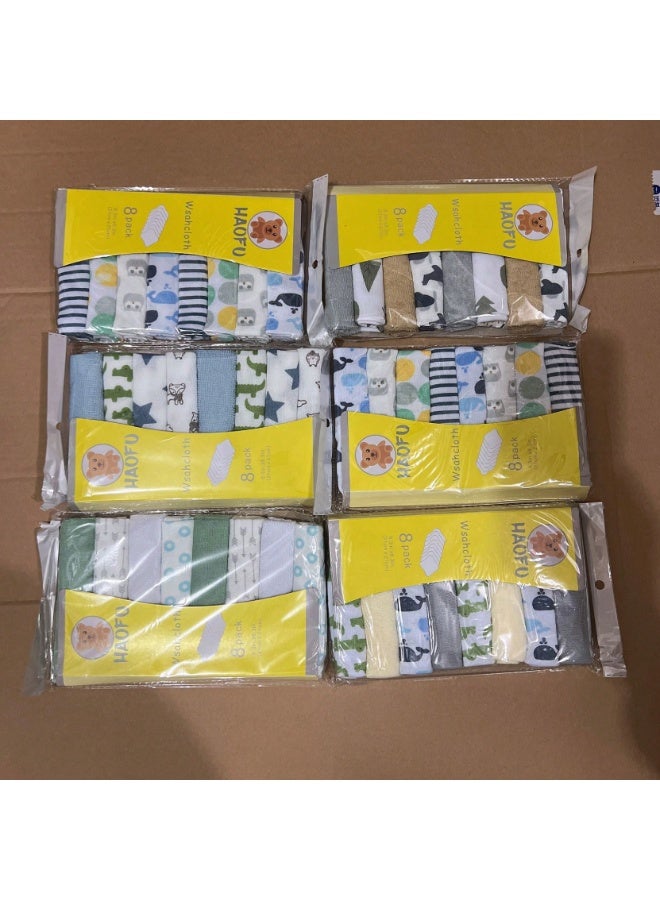 طقم مناشف أطفال 8 قطع للأولاد -21 × 21 سم– قطن ناعم عالي الامتصاص لتنظيف الوجه والجسم، مناشف قابلة لإعادة الاستخدام لطيفة على بشرة الأطفال - Image 3
